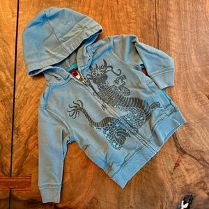 Tea Collection full zip hooded dragon sweatshirt toddler hoodie teal 12-18 mos